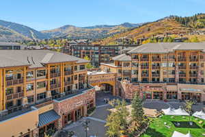 Aerial view featuring a mountain view