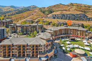 Drone / aerial view featuring a mountain view