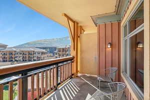 Balcony with a mountain view