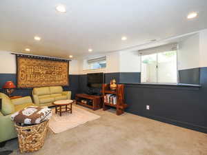 Downstairs family room with 8' ceilings