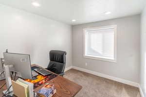 View of carpeted office space or bedroom