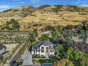 Aerial view featuring a mountain view