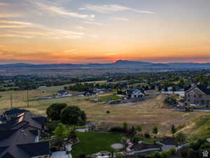 Aerial view at dusk with a mountain view