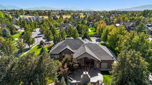 Birds eye view of property with a mountain view