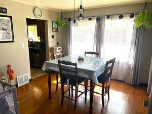 Dining space with modern lighting