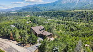 Aerial view with a mountain view