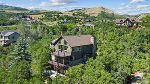 Drone / aerial view with a mountain view