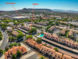 Aerial view featuring a mountain view