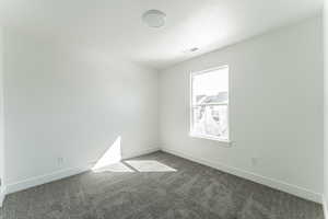 Empty room with dark carpet