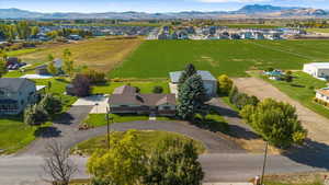 Birds eye view of property with a mountain view