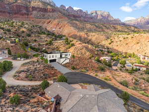 Aerial view featuring a mountain view