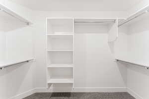 Spacious closet featuring carpet flooring