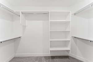 Spacious closet featuring carpet flooring