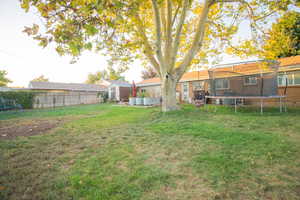 View of yard featuring a trampoline