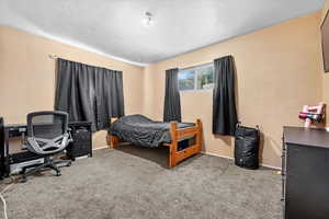 Bedroom with carpet flooring