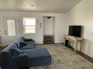 Living room featuring dark hardwood / wood-style floors