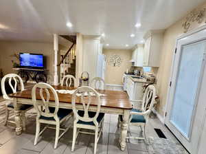 View of tiled dining area