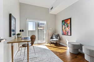 Office area featuring hardwood / wood-style floors