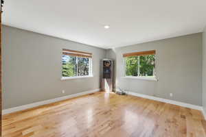 Spare room featuring light hardwood / wood-style floors and plenty of natural light