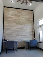 Office with wooden walls