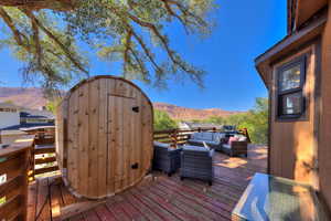 Wooden terrace with a mountain view