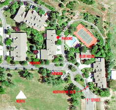 Aerial Map of Northpoint Estates showing location of featured property 799 Northpoint, showing location of parking & club house