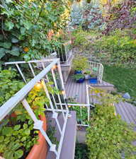 View of entry deck and landscaping