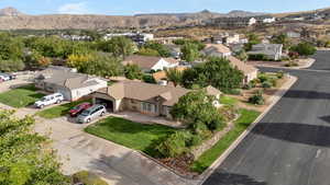 Drone / aerial view featuring a mountain view