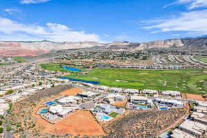 Bird's eye view with a water and mountain view