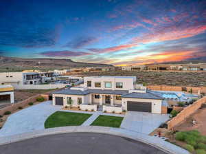 View of front of property with a mountain view