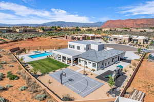 Drone / aerial view featuring a mountain view