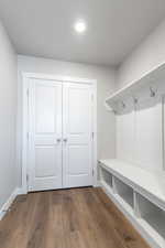 Mudroom featuring hardwood / wood-style flooring