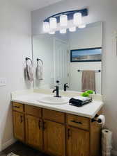 Second Bathroom featuring wood-type flooring and vanity