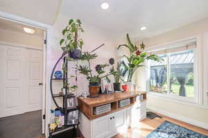 Dining area with dark hardwood floors