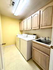 Laundry, sink, lots of cabinets