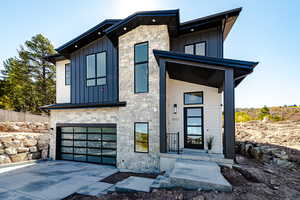 Modern home with a garage