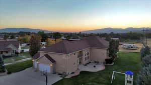 Aerial view at dusk with a mountain view