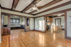 Coffered Ceiling and Pocket Doors to Kitchen.