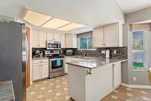 Granite countertops and stainless steel appliances