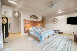 Bedroom featuring light wood-type flooring and ceiling fan