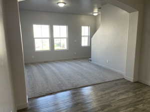 Family room with brand-new carpeting.