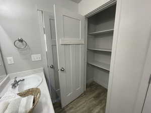 Master bathroom with linen closet.