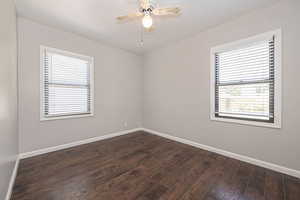 Bedroom #1 Laminate hardwood floors and wood blinds