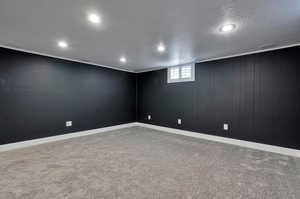 Empty room featuring carpet floors and a textured ceiling