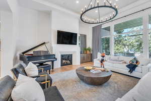 Family room with 14 ft. ceilings