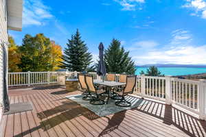 Trex deck featuring a water view