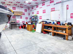 Garage with a workshop area