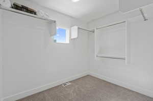 Walk in closet featuring carpet floors