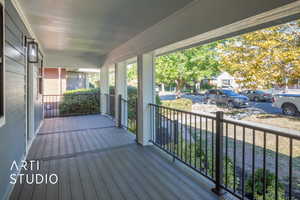 View of New Covered Porch w/Trex Decking & Black Railing