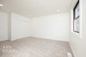 View Of Master Bedroom And Large Closet w/Built-In Shelves